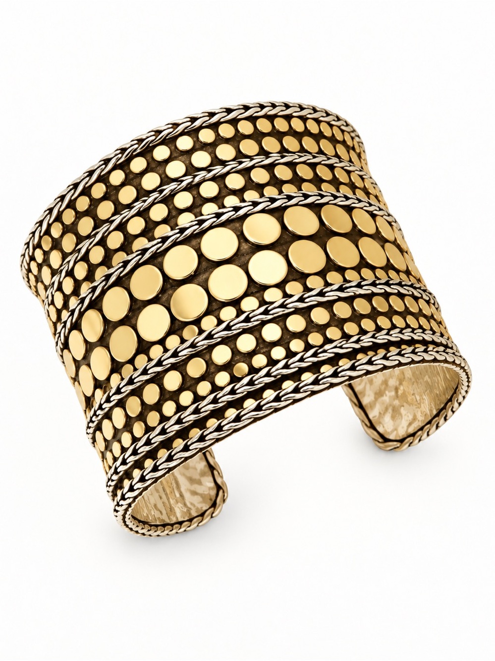 John Hardy Vintage Rare Retired Dot Wide Cuff 18K Gold Sterling Bracelet